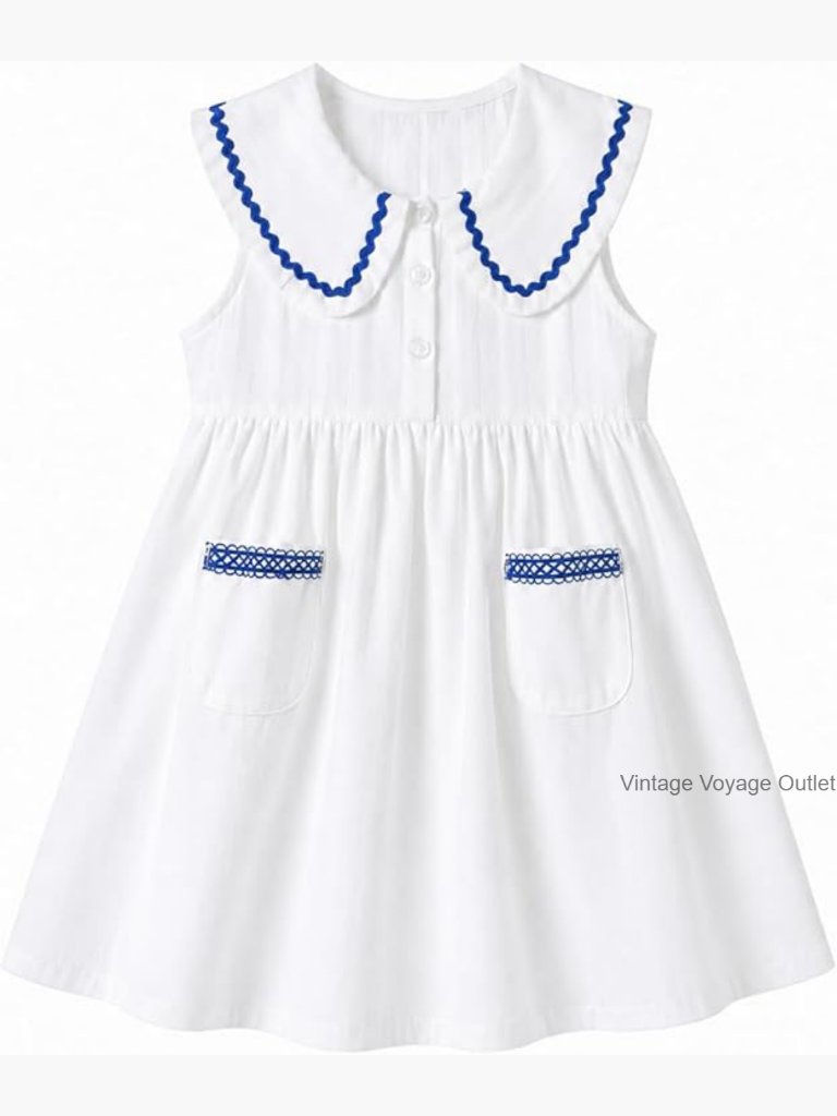 Little Girls Peter Pan Collar Sleeveless Cotton Sundress